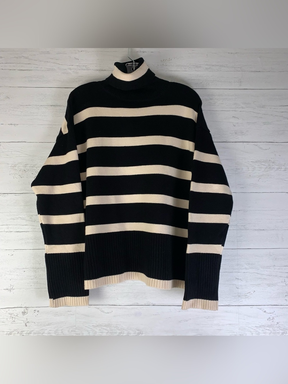 Shop the Mint have your fun black/ivory striped turtleneck sweater small
